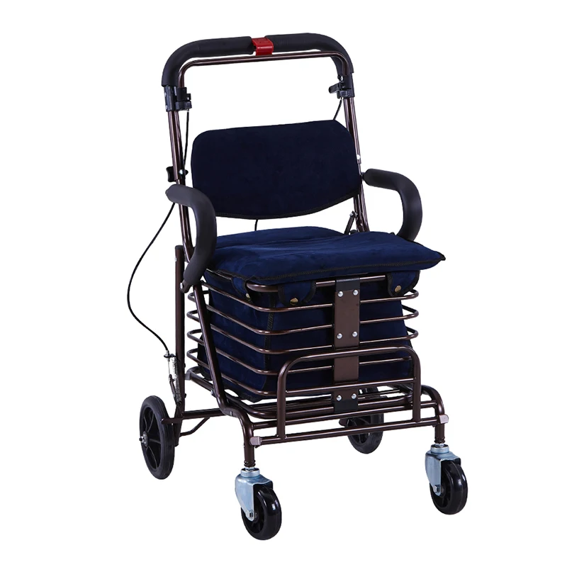 

Old age walker shopping cart old cart folding can push can sit walker with seat four-wheeled shopping cart