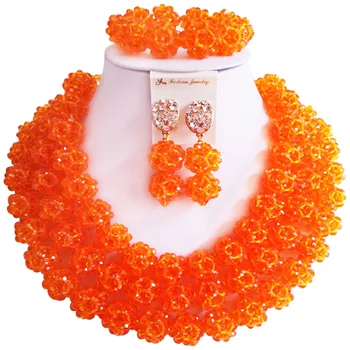 

Well Received Quality Orange Color African Style Women and Girls Crystal Beads Jewelry Set for Anniversary Gift 3C-SJDS-01