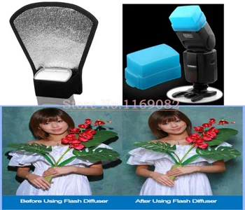 

2 in1 Universal Flash Diffuser Silver/white Reflector + Blue Flash Bounce Softbox for Speedlite Speedlight 580EX 580 EXII