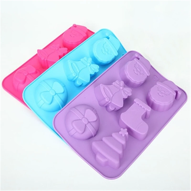 

6 Christmas Gifts BellSocks Tree Santa Claus Cartoon Shape Silicone Soap Mold DIY Cake Mold High Quality Material Baking Tool