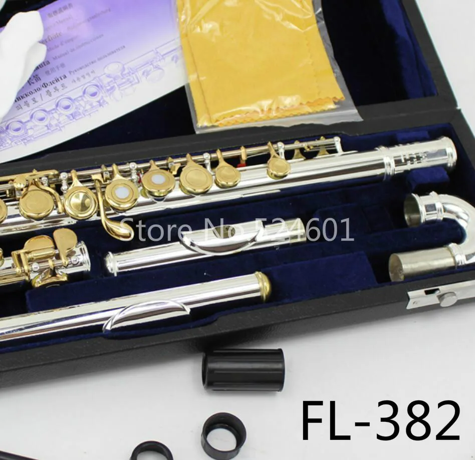 

MARGEWATE Silver Flute FL-382 Small Curved Heads Flutes 16 Holes Open C Key Silver Plated Gold Lacquer Key Flute with Case
