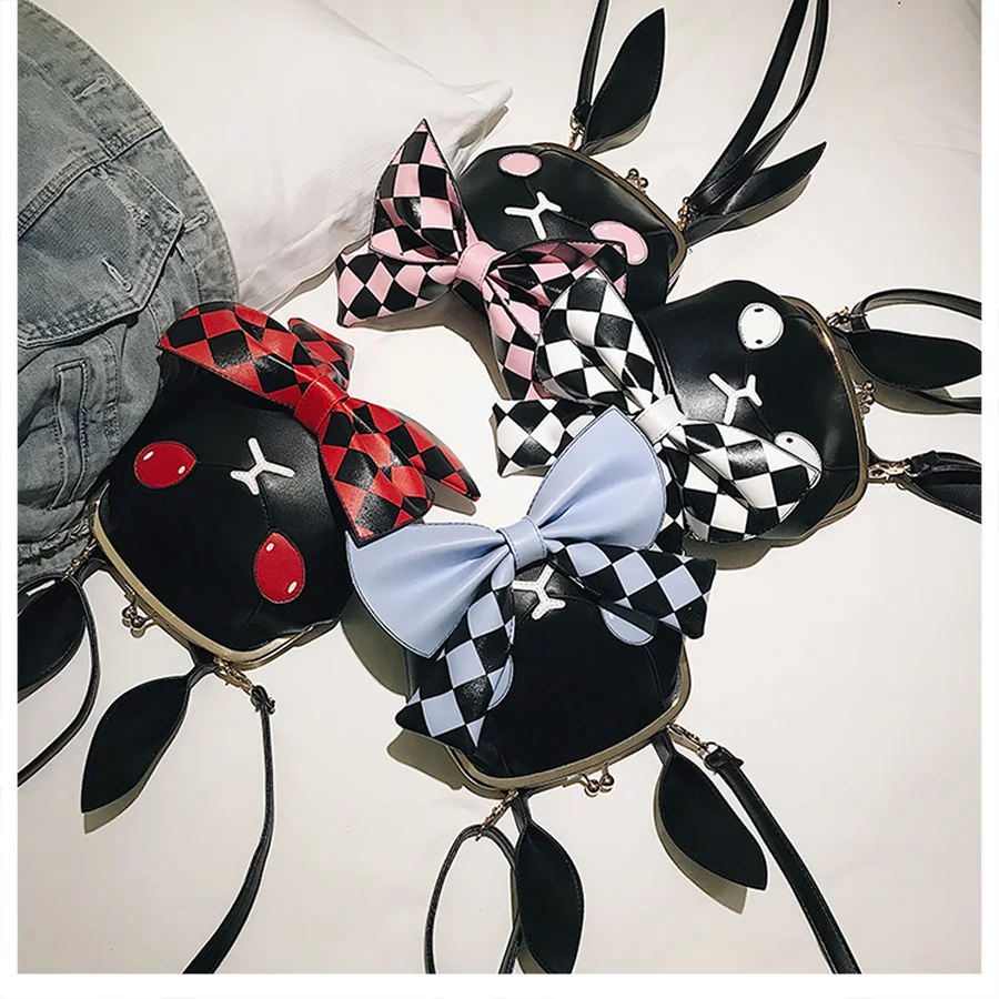 Harajuku Кролик Банни Монстр плед лук Crossbody сумки Для женщин из искусственной кожи плеча Курьерская сумка, кошелек клатч Косплэй вечерние сумки