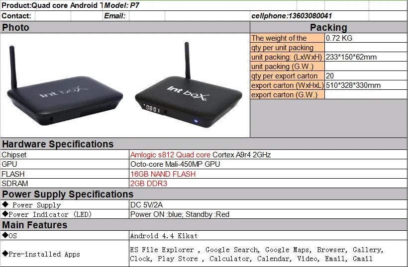 P7 S812 Amlogic s812 Quad core Cortex A9r4 2 ГГц Android ТВ коробка