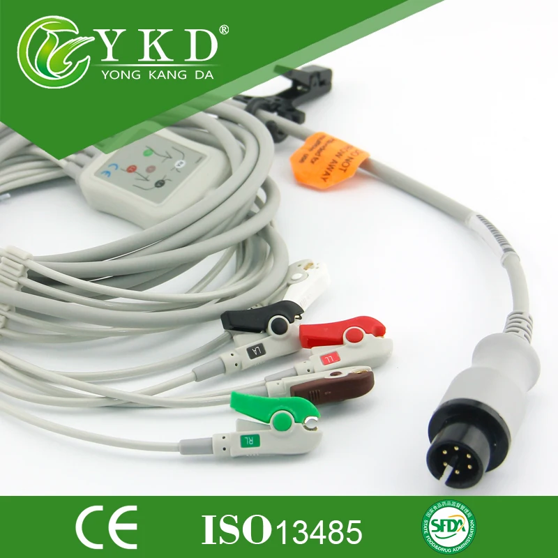 

Free shipping GE one-piece series patient ECG cable with leads,6pin 5 ecg snap leadwires