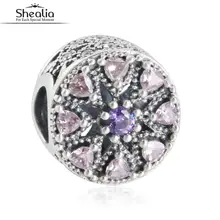 Shealia Mixta Piedras Brillantes Calado Medallón Encantos de Plata de ley 925 bolas de Cristal Facetado Adapta Pandora Pulseras Diy