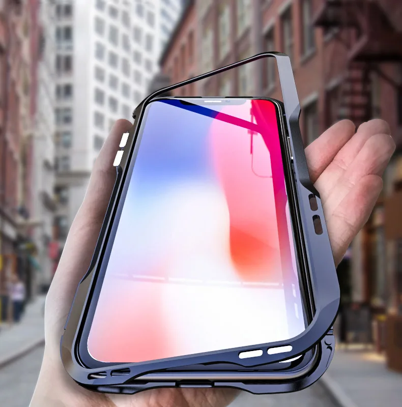For iPhone X Magnetic Adsorption Cases Shockproof Metal Bumper (26)