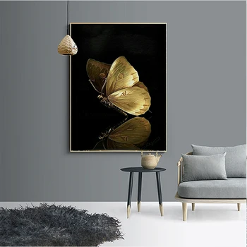 

MUTU Golden Butterfly Wall Art Canvas Painting Abstract Posters and Prints Wall Pictures for Living Room Decoration Home Decor