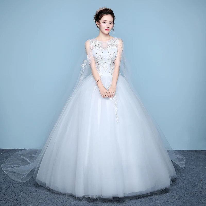 

Women's round neck lace cloak tail wedding dresses wedding gown