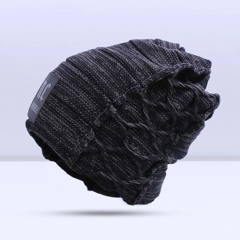 B Black big size Стильные шапочки Skullies, зимняя мужская шапка, Толстая теплая зимняя мужская шапка, толстая шапка s Beanies, Зимняя мужская шапка toucas gorros - Цвет: B Black big size