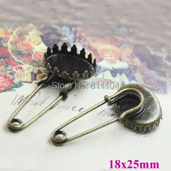 

18x25mm Antique Bronze Plated Blank Oval Crown Bezel tray Cabochon Brooches Bases Pin Clip Settings Findings 40pcs/lot