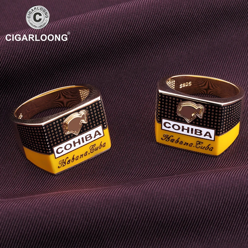 COHIBA сигарное кольцо позолоченное кольцо из стерлингового серебра 925 пробы креативное ювелирное изделие CP-0031