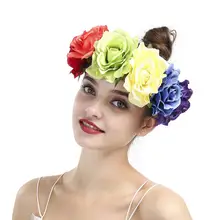 Одежда головной убор Женская лента для волос 6 радужных цветов искусственная Роза Свадебная Праздничная головная повязка, аксессуары для волос Гирлянда Свадебная