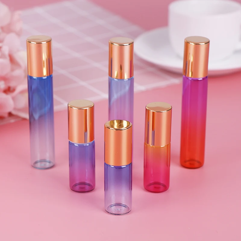5pcs Gradient Color Thick Glass Roll On Essential Oil Empty Parfum Bottles Roller Ball Travel Use Necessaries 5ML/10ML