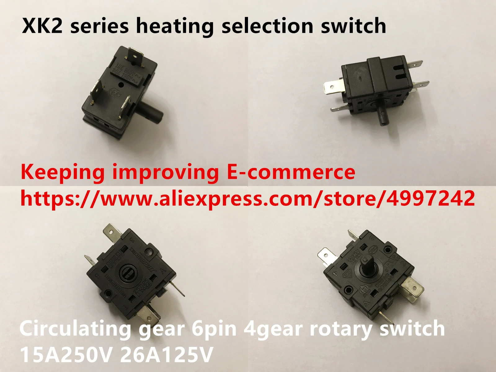 

Original new 100% XK2 series heating selection switch circulating gear 6pin 4gear rotary switch 15A250V 26A125V