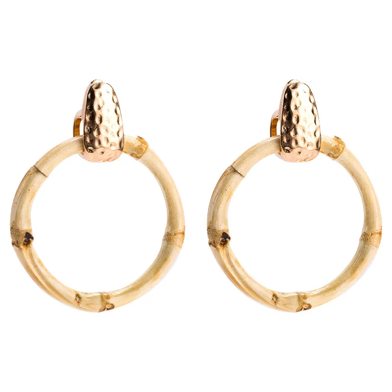 

KMVEXO Big Gold Bamboo Metal Earrings For Women Statement Large Circle Drop Earrings Oorbellen Orecchini Fashion Summer Jewelry