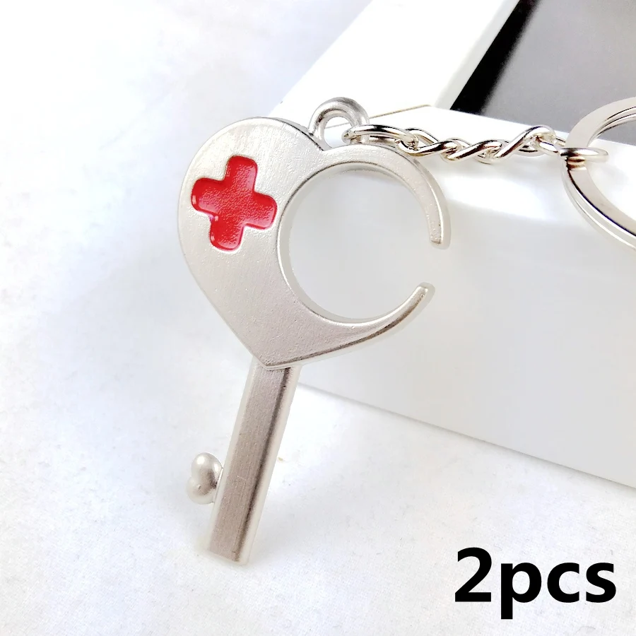 2pcs 2017 new fashion silver plated HEART & KEY key chain ring keychain