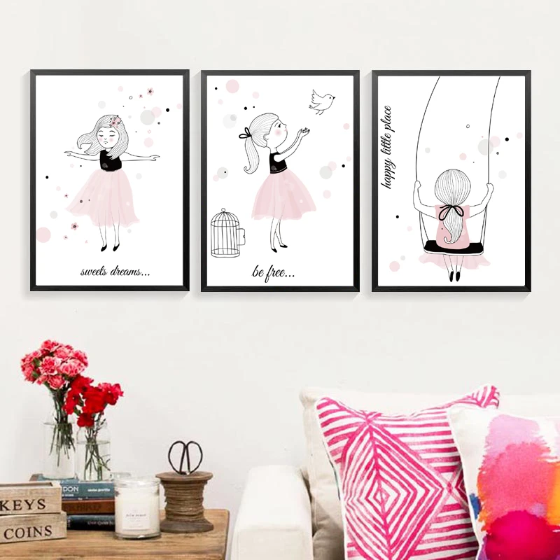 

SURE LIFE Swing Princess Little Girl Canvas Paintings Wall Art Pictures Birthday Gift Poster and Print for Bedroom Home Decor