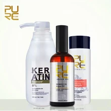 PURC бразильский Кератиновый уход плюс марокканский спирт набор по уходу за волосами глубокое питание восстановление