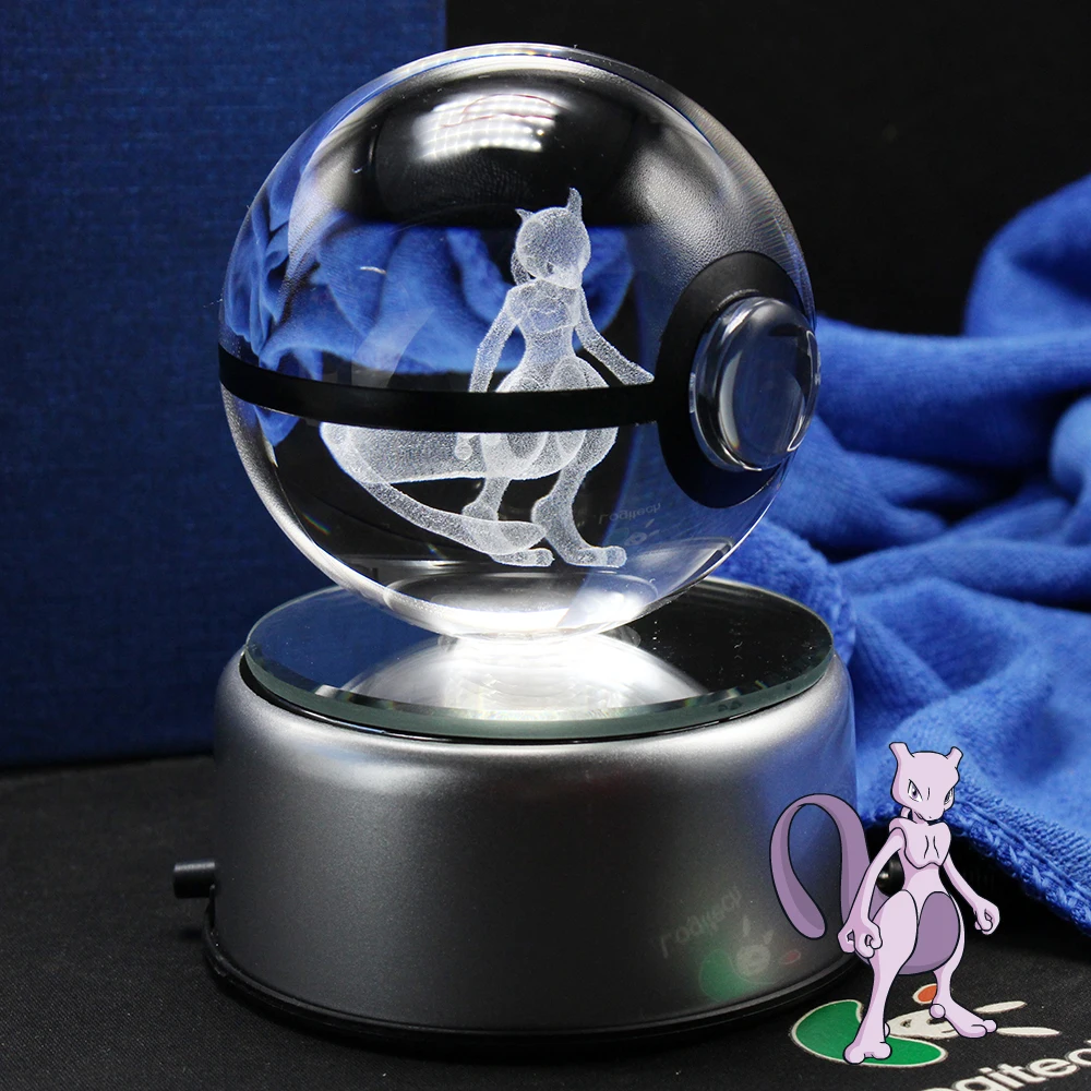 1983 Belle Mode Mewtwo Pokemon 3d Gravure Boule De Cristal Avec Base à Led Cadeaux De Noël In Statues Et Sculptures From Maison Animalerie On