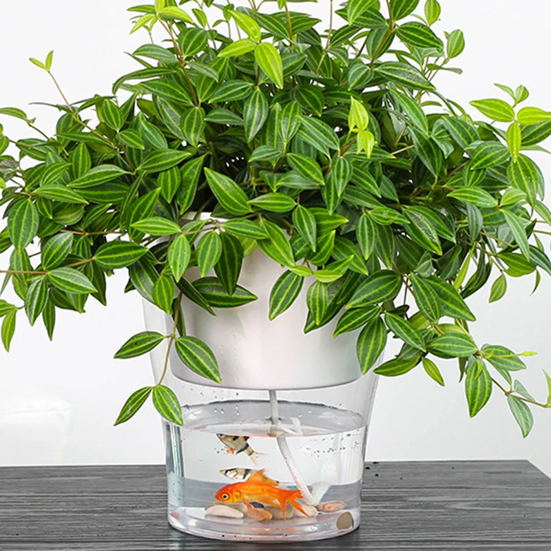 

Breathable Double-deck Transparent Plastic Vase for Plants Automatic Water-Absorbing Landscape Flowerpot Home Decor Accessories