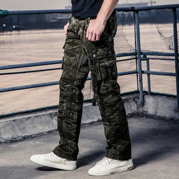 

PDTXCLS 2018 Hot Fashion Casual Trousers Men Cargo Pants 100% Cotton Casual Slim Fit Cotton Mens Pants Solid Color Camouflage