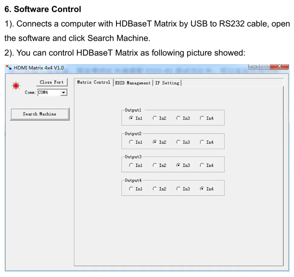 6. Software Control 4K HDBaseT 4x4 Matrix