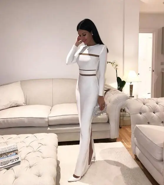 

New Arrival Ladies HL Bandage Dress Long Sleeve Floor Length Bodycon Dress Sexy Celebrity Fashion Dress Evening Party Dress