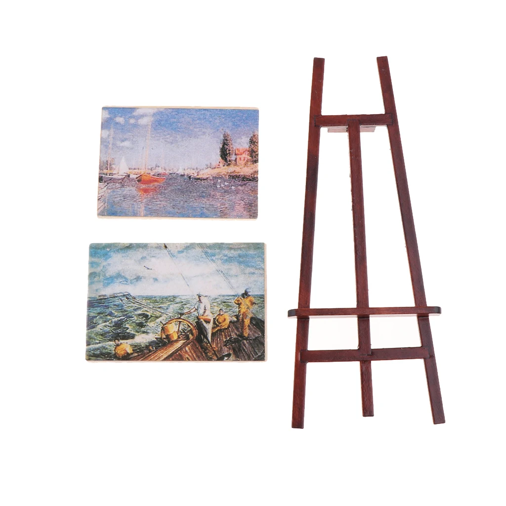 Handcrafted Vintage 1/12th Painting Frame Walls Poster Photo Frame With Miniature Easel Stands for Dolls House Life Scene Decor