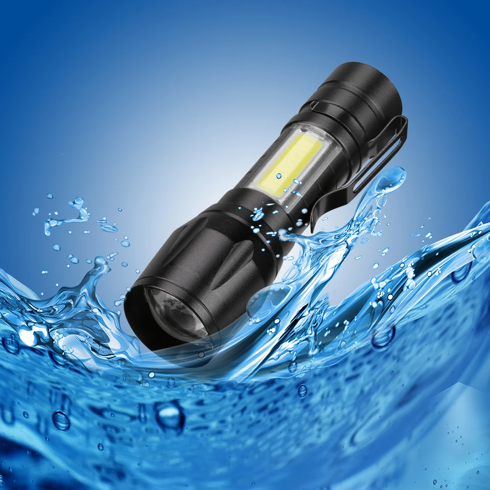 Newest USB Charging XPE+COB LED Flashlight Lamp Torch With Clip 3 Mode Zoomable Lamp Built in Battery with Box For Gift Light