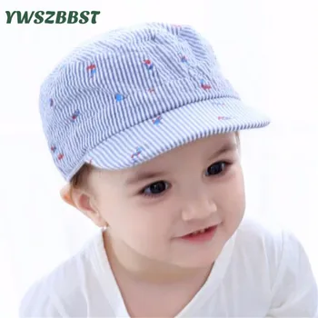 

Seersucker Cotton Stripe Baby Boys Hats with Sailing Print Fashion Boys Baseball Caps Kids Sun Hat Children Baseball Hats