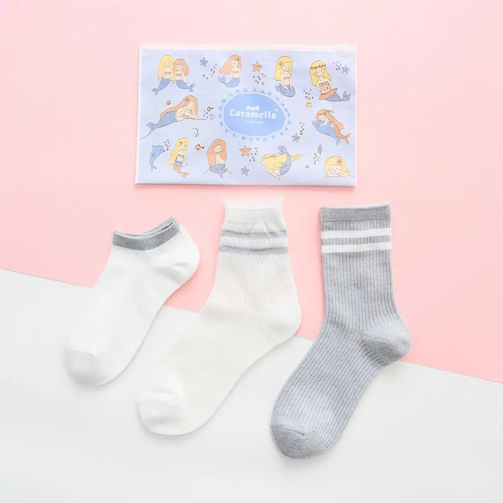 

2019 Caramella 3Pairs/Lot Women Socks Spring Summer Cotton Korean Style Glitter Lace Socks Ankle Boat Socks Girl Stripe Hosiery