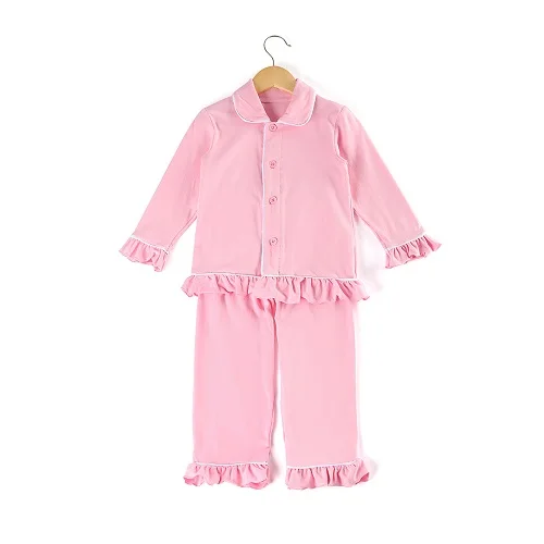 Boys Girls Clothing Set Family Matching Children sleepwear Christmas Cotton Blank Ruffle kids Pajamas - Цвет: pink girls