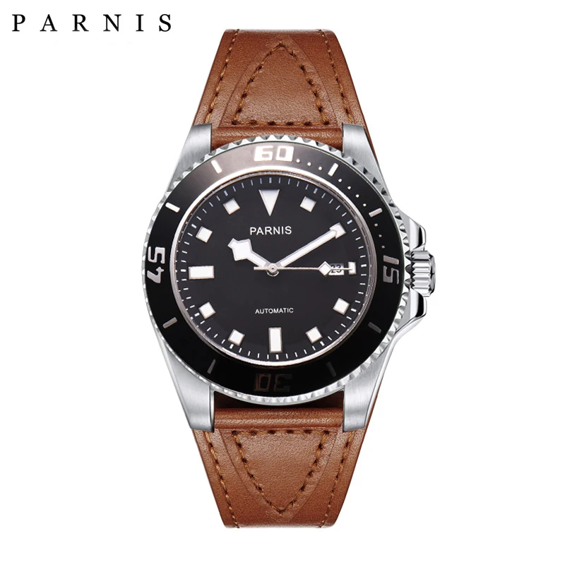 

45mm Parnis Automatic Watch Ceramic Mechanical Watches Bracelt Clasp Luminous 100m Diver Waterproof Sea Master Style Watch