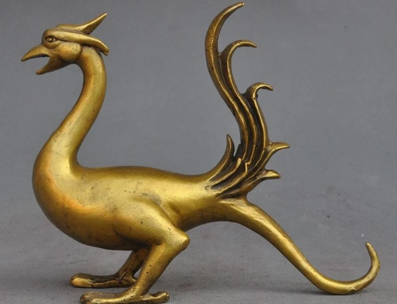 

7"China Folk Fengshui Brass Sacred animal Lucky Bird Phoenix Art Statue Figurine