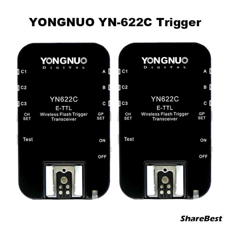 Светодиодная лампа для видеосъемки Yongnuo YN 622C, YN-622C Беспроводной ETTL HSS 1/8000 S вспышка триггера 2 трансиверы для Canon 1100D 1000D 650D 600D 550D 7D 5DII 50D - Цвет: Two  Transceivers