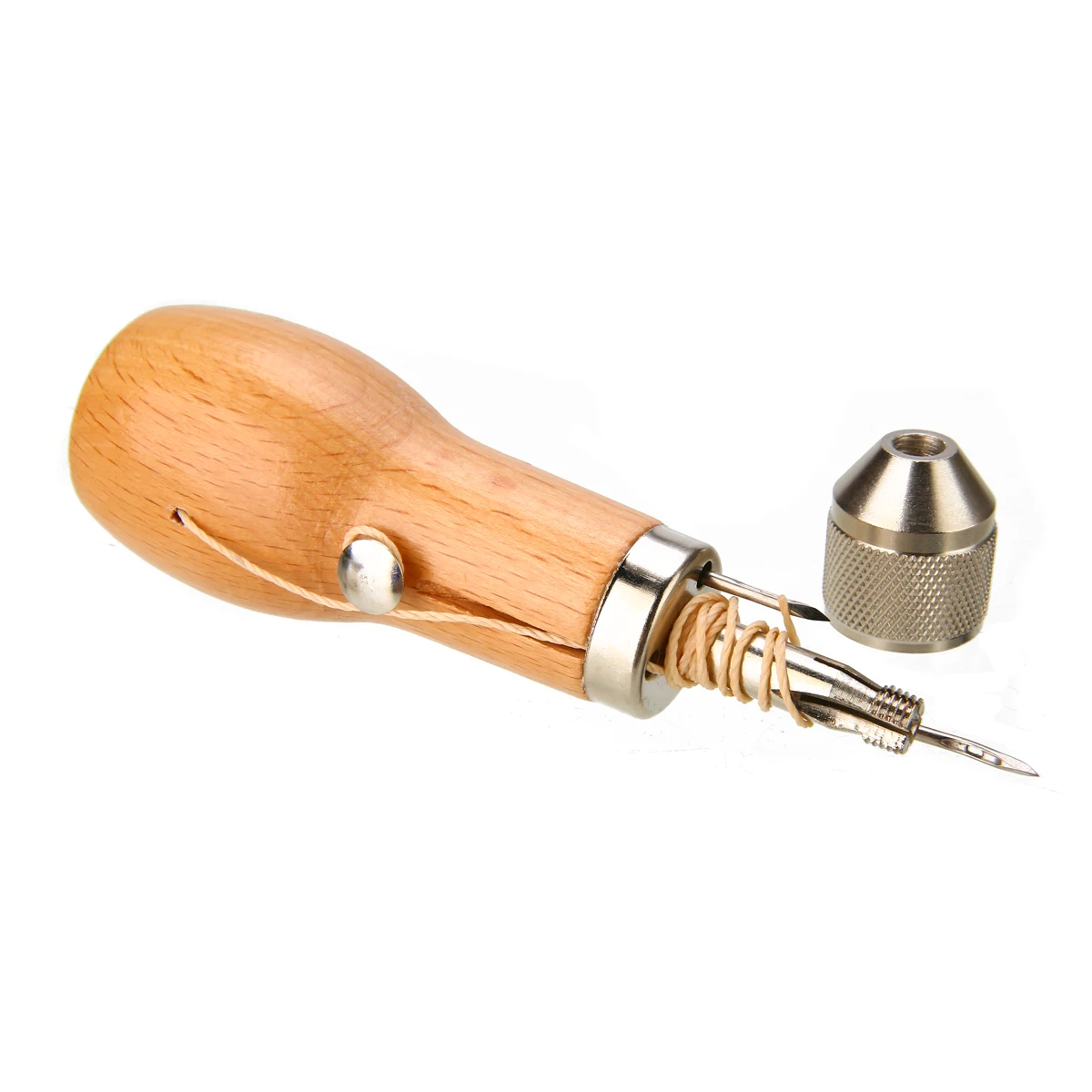 1pc Wooden Handle Speedy Stitching Sewing Awl Professional Leather Craft Tool With Waxed Thread And Needles