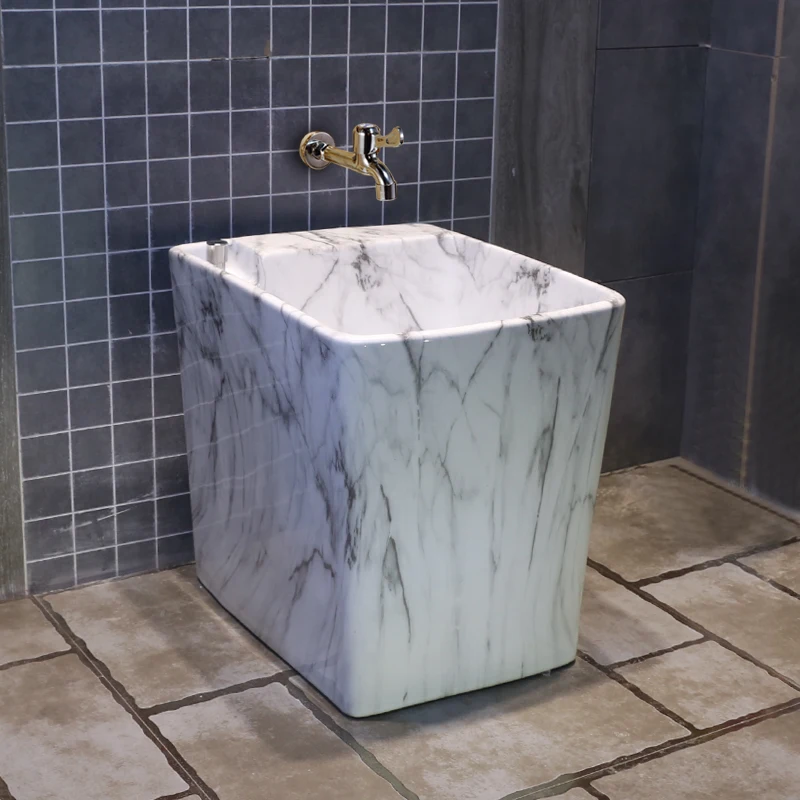 Marble Marbles Pool Balcony Square Ceramic Washing Mop Bucket Desk