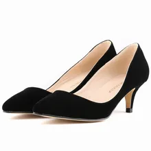 Loslandifen brand new women pumps Med heels shoes woman party wedding dress OL solid Flock ladies pointed toe stiletto shoe