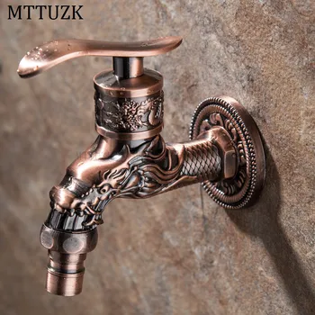 

MTTUZK Wall Mount Carved Dragon Antique Red Bronze Bibcock,Decorative Outdoor Garden Faucet Washing Machine Faucet Basin tap