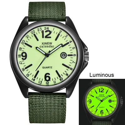Светится в темноте часы топовые брендовые Роскошные военные мужские часы кварцевые часы с черным циферблатом Роскошные спортивные наручные часы - Цвет: Fluorescent green
