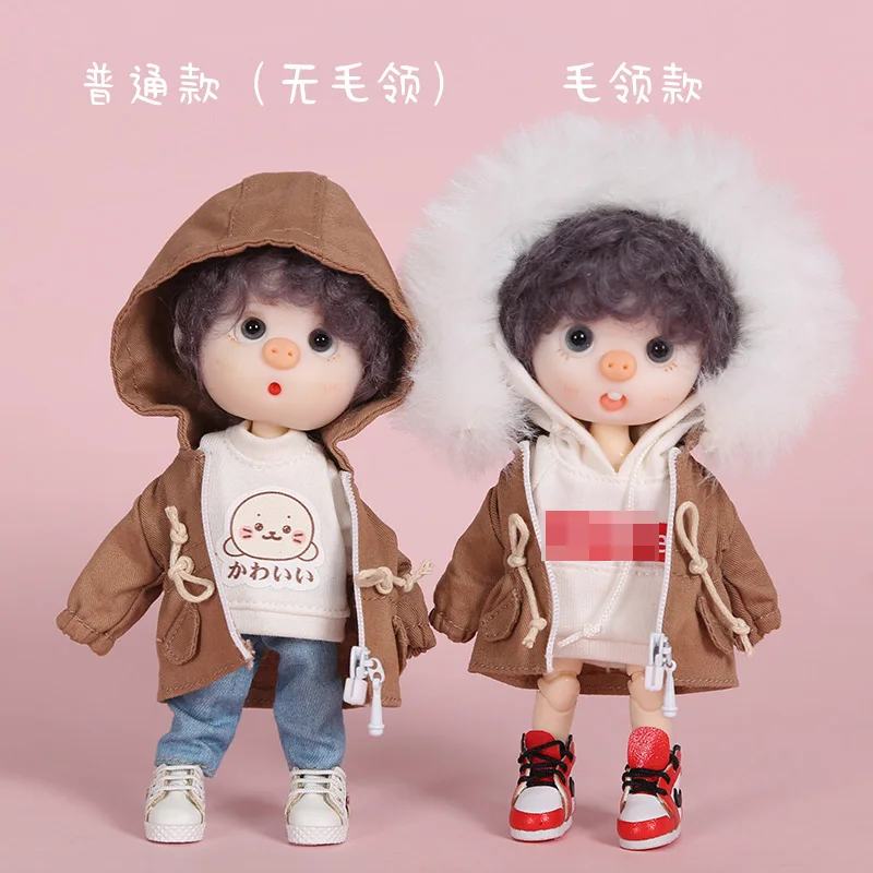 New Cool Doll Clothes Fashion Cotton Windbreaker Coat Hat for 1/12bjd,obitsu 11,ob11 Doll Accessories Cltohing