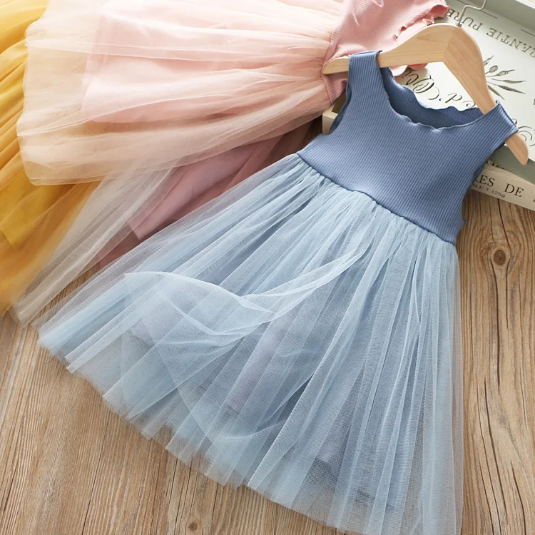 5159 Базовый Стиль без рукавов оборками плотное платье принцессы для девочек Сарафан Летние Детские платья для девочек оптовая продажа