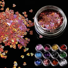 Блестящий блестящий черный лак для ногтей, украшение для ногтей, хлопья, 3D кончик на День святого Валентина, 12 цветов, лазер, сладкое сердце, блестки для ногтей