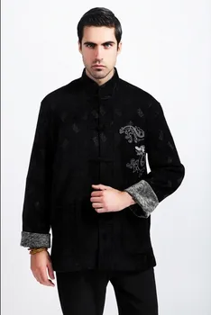 

Black Fashion Chinese Style Men's Wool Embroider Dragon Kung-Fu Jacket Coat M L XL XXL XXXL Free Shipping 311-3
