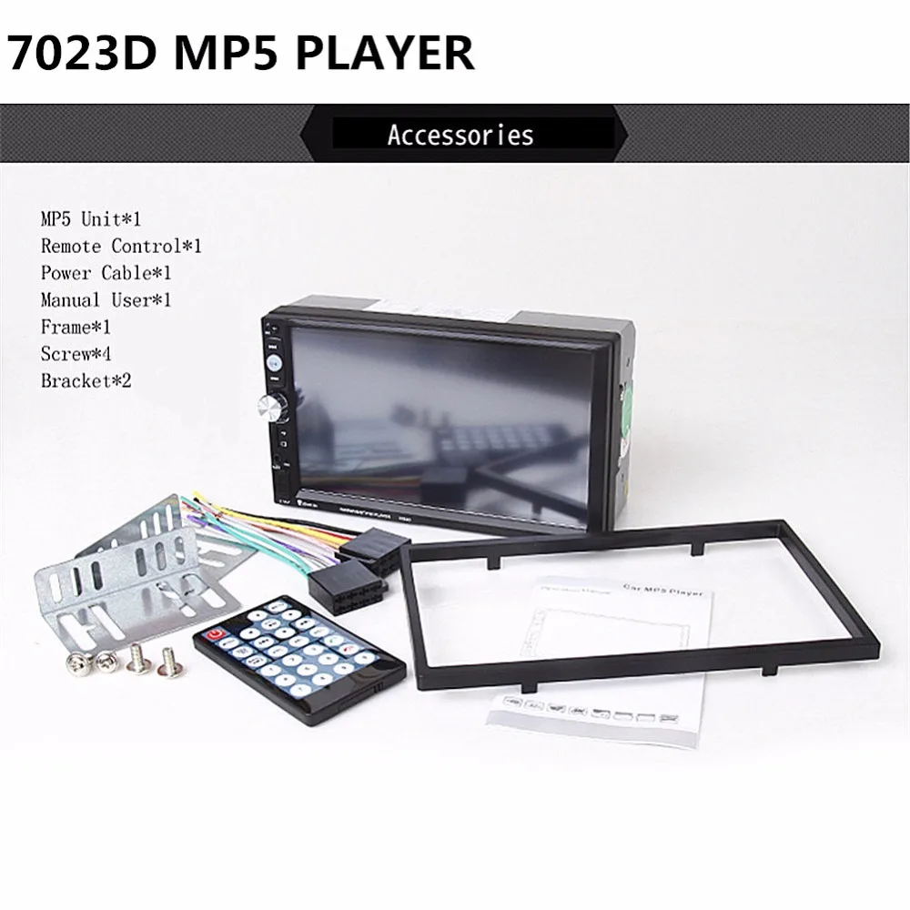 7023D 2Din 7inch Bluetooth HD 1024*600 Car MP5 Player with Card Reader Radio Tuner Fast Charge with Camera Car Stereo MP5 Player