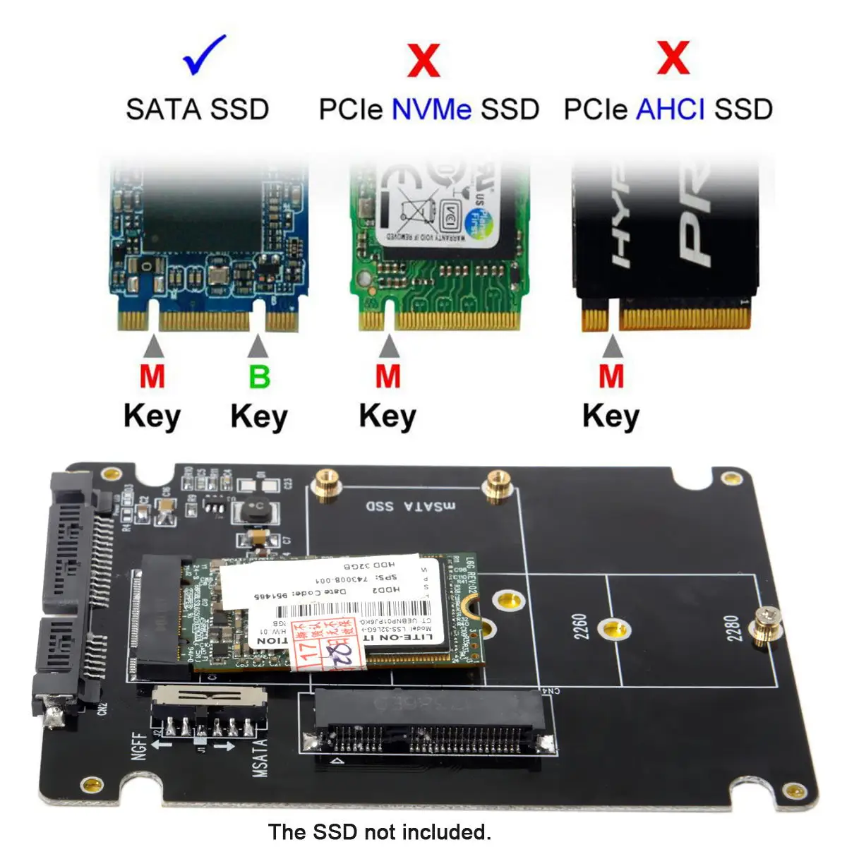 Высокоскоростной 6 Гбит/с mSATA M.2 B Key NGFF 2 в 1 SSD к SATA 3 адаптер конвертер 2019