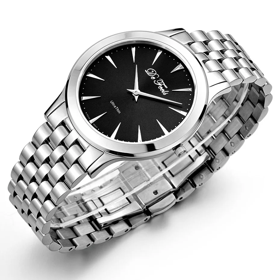 De Feels Ультратонкие мужские простые кварцевые часы со швейцарским механизмом Ronda из нержавеющей стали