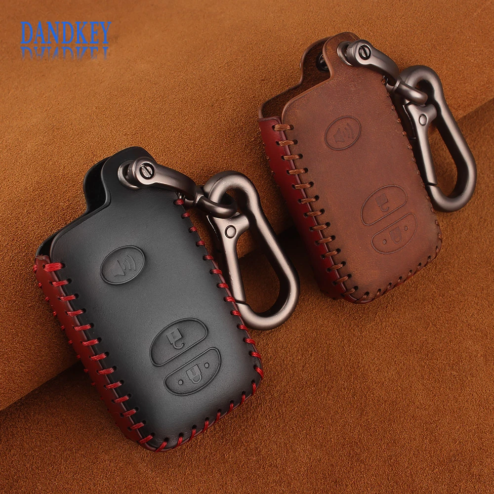 

Dandkey 3 Buttons Leather Keychain Car Key Case For Toyota Crown Camry Highlander Prado Land Cruiser Prius Intelligent Key Cover