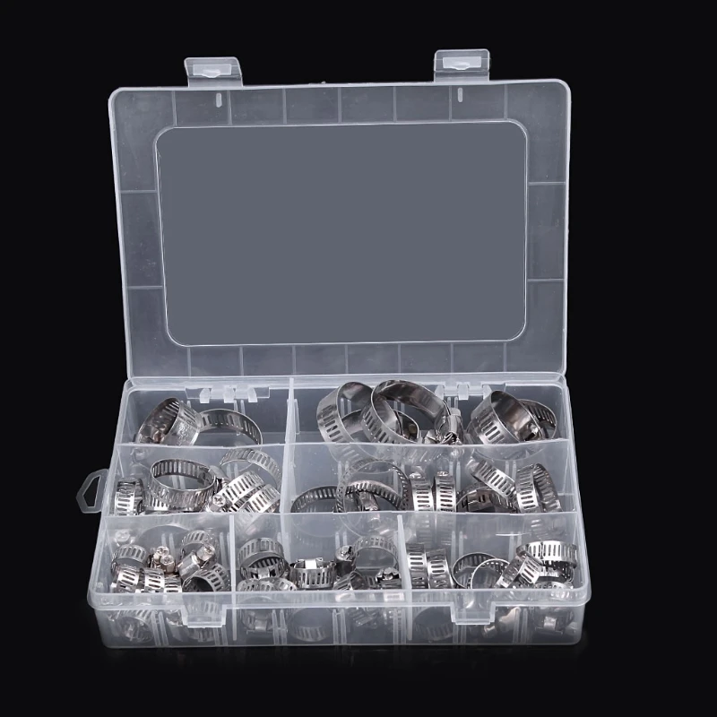 60 Pcs Stainless Steel Hose Pipe Hoop Strong Hose Clamps Wire Assorted Kit Tool 60 Pcs Stainless Steel Hose Pipe Hoop Strong Hose Clamps Wire Assorted Kit Tool