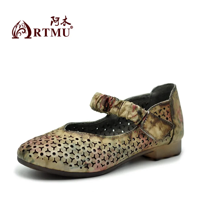 Chaussures Nouveau 7 Peu Doux Bout Fond Peau Creux Carré Femmes Vache Plat À Tea De 368 Profonde Été Bouche La D'origine Artmu Main Rétro 5q3A4RcjL